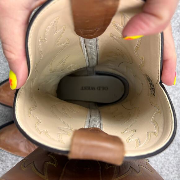 Boys Old West Brown Leather Cowboys Boots size 4.5 - Picture 6 of 11
